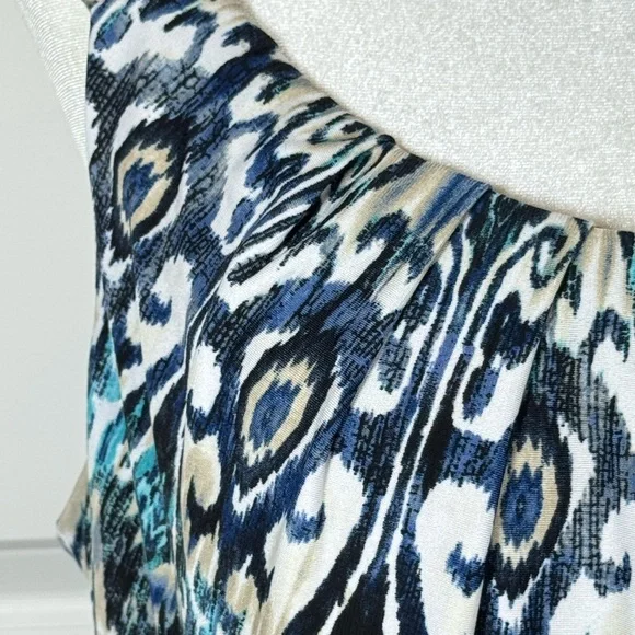 R&M Richards Blue Ikat Empire Waist Midi Dress 18 Resort Cruise Vacation Summer - Picture 2 of 9